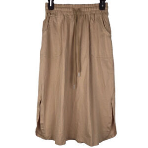 NWT Kancy Kole Midi Skirt Elastic Waist Drawstring Pockets Beige Tan Size Small